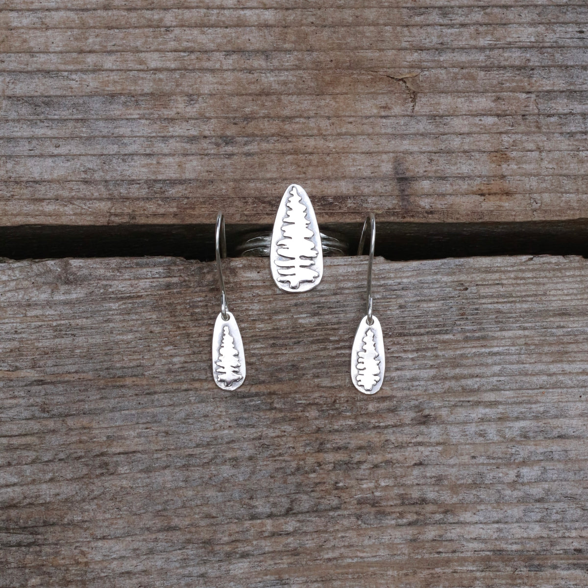 Pine Tree Handcut Sterling Silver Earrings