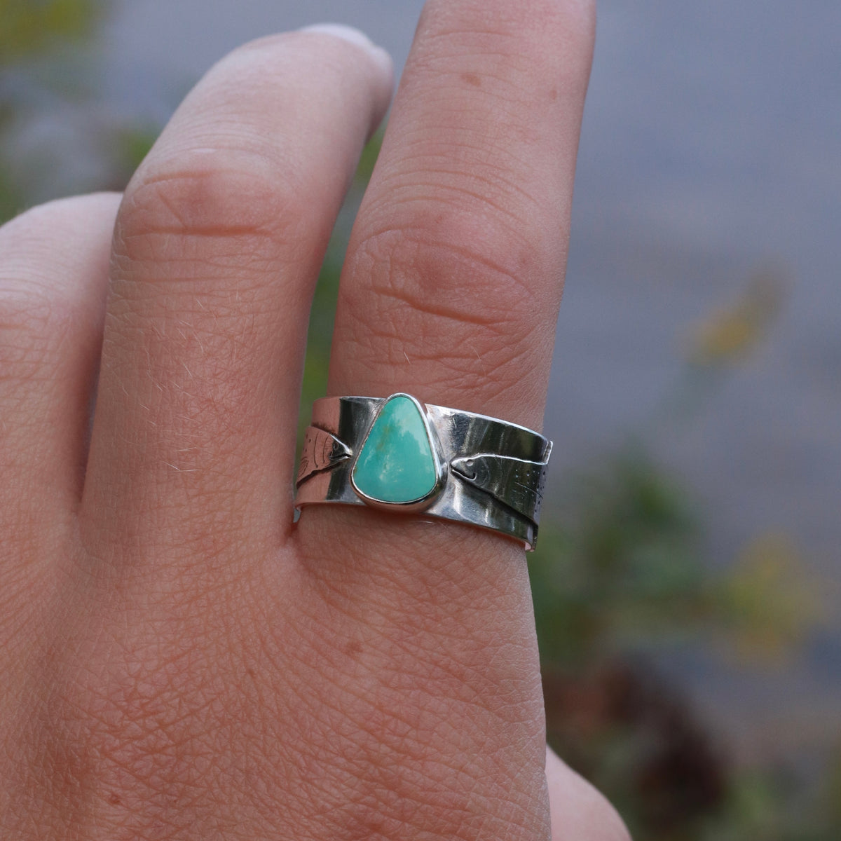 Turquoise Trout Sterling Silver Ring / 8.5