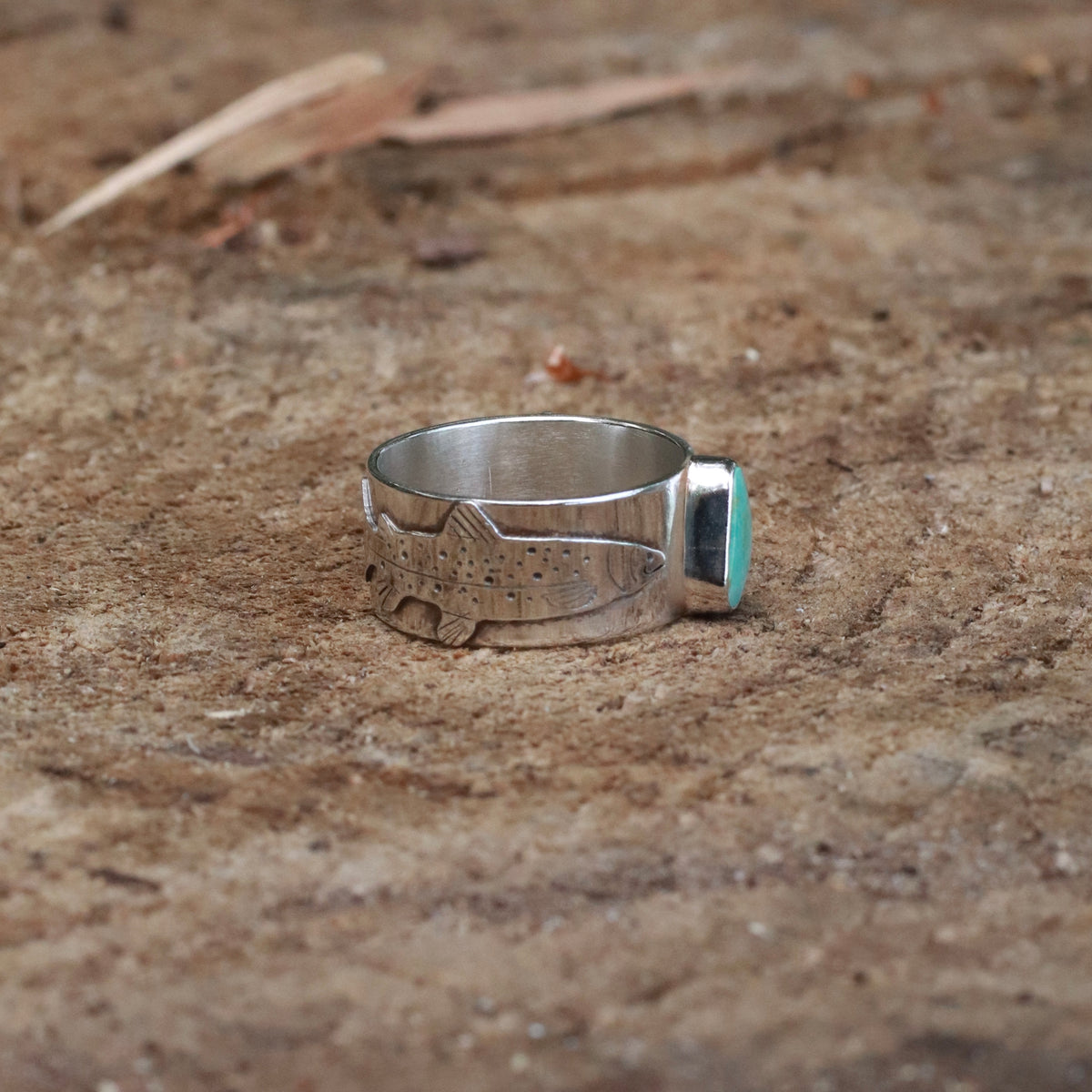 Turquoise Trout Sterling Silver Ring / 8.5