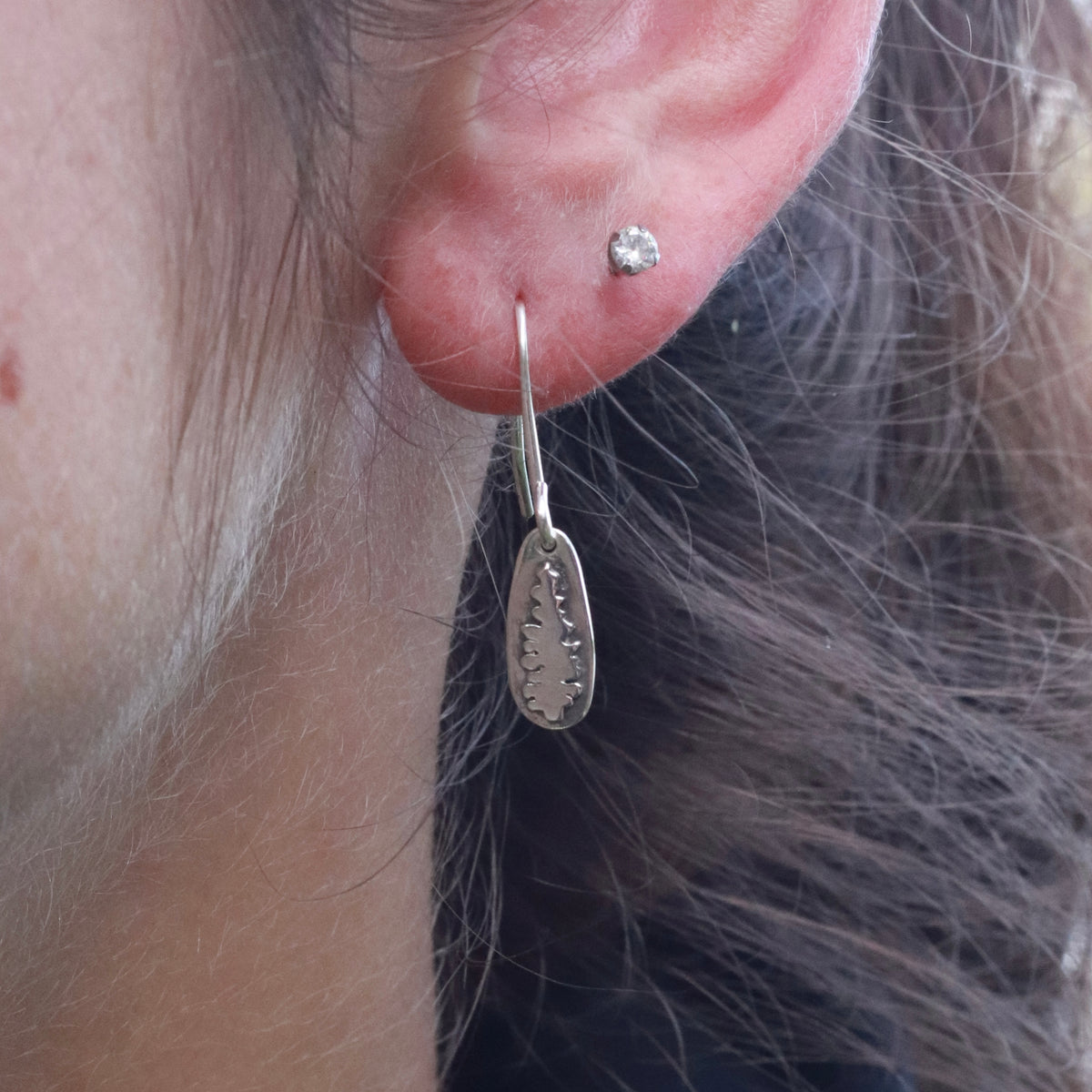 Pine Tree Handcut Sterling Silver Earrings