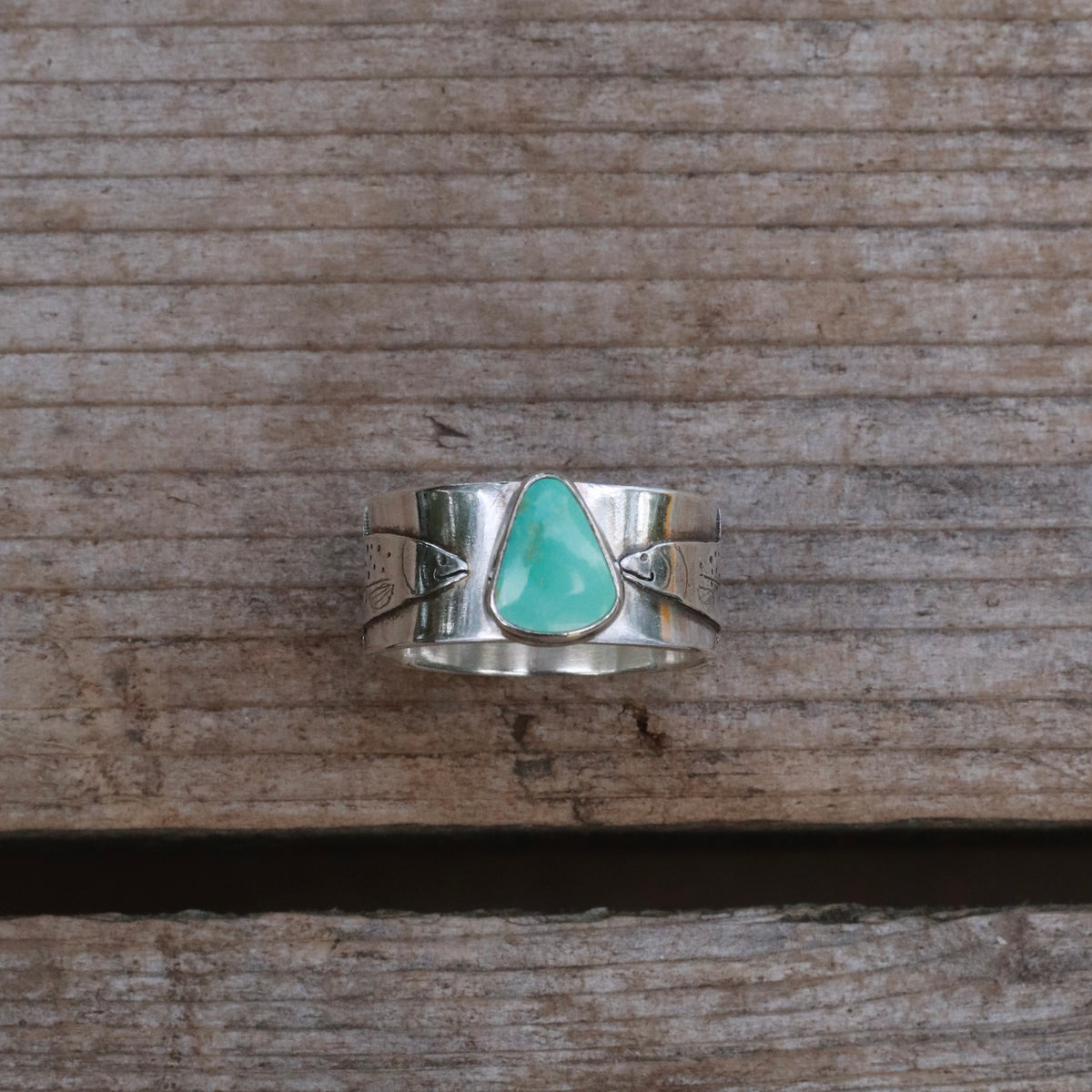 Turquoise Trout Sterling Silver Ring / 8.5
