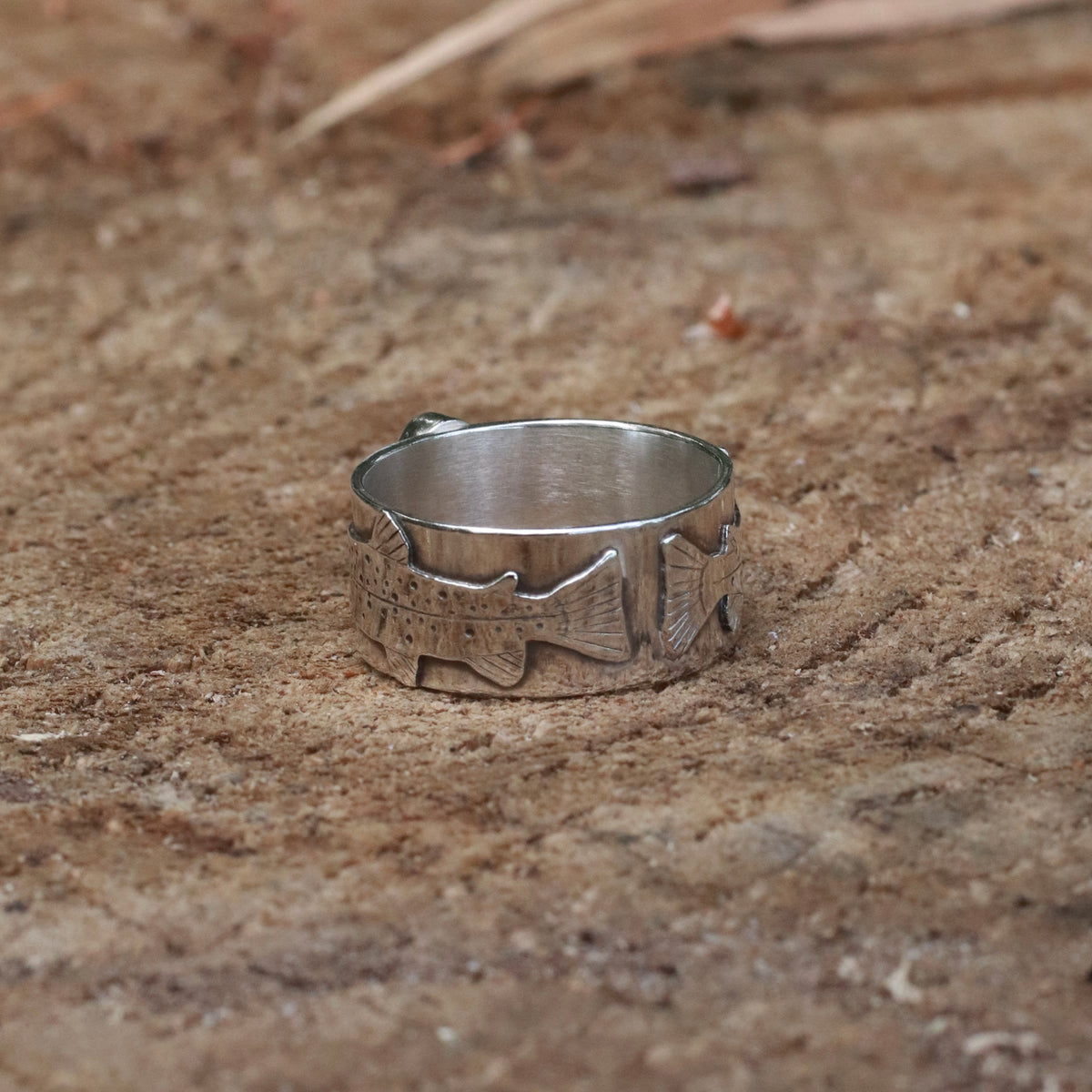 Turquoise Trout Sterling Silver Ring / 8.5