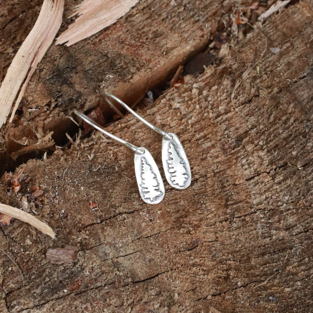 Pine Tree Handcut Sterling Silver Earrings