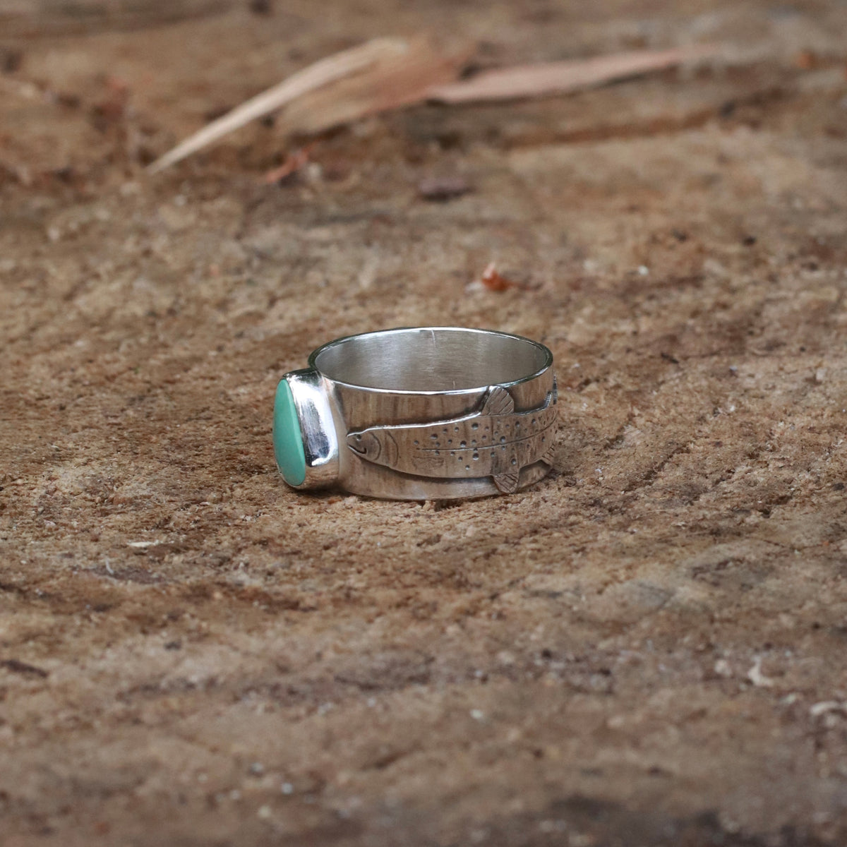 Turquoise Trout Sterling Silver Ring / 8.5